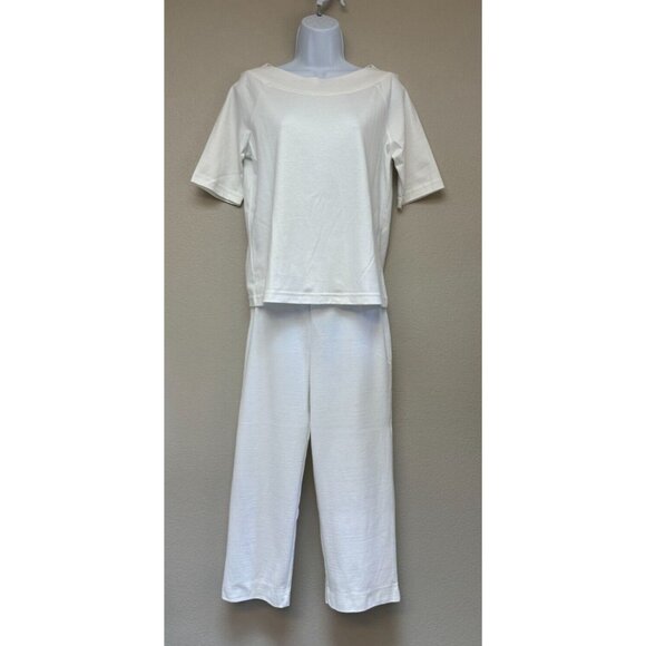 Peruvian Connection Pant Set Pima Cotton White Top is Medium Pants are Small NEW - Picture 2 of 15